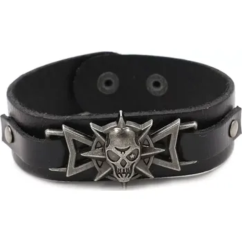 Náramek Punkový kožený náramek s lebkou Černý