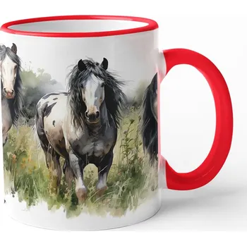 Keramický hrnek s motivem koní, Barva Červená, Velikost 330 ml, Canvas Keramický hrnek s barevným uchem Bezvatriko.cz 3053