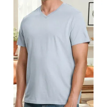 Pánské tričko Sinsay - Tričko basic s výstřihem do V - modrá - 537EY-05X - 537EY-05X-2XL