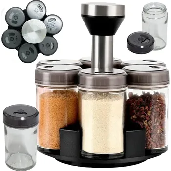 Úložný box Verk Otočný organizér na koření + skleněné nádoby 6 kusů AKCE