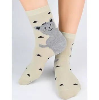 Dámské ponožky Dívčí ponožky s kočičkou SB159 - 31-34 / béžová