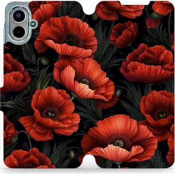 Pouzdro na mobilní telefon Flipové pouzdro Mobiwear - Samsung Galaxy A07 - VP45S Temné červené květy (Knížkové flip pouzdro, obal, kryt na mobil Samsung Galaxy A07 - VP45S Temné červené květy, materiál Umělá kůže + TPU - ochrana 360°, stojánek, silikonová vanička, magnetické zavírá