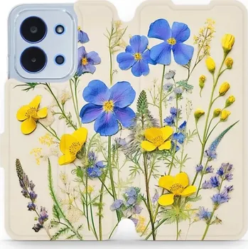 Pouzdro na mobilní telefon Flipové pouzdro Mobiwear - Xiaomi Poco C85 - VP41S Modré a žluté kvítky (Knížkové flip pouzdro, obal, kryt na mobil Xiaomi Poco C85 - VP41S Modré a žluté kvítky, materiál Umělá kůže + TPU - ochrana 360°, stojánek, silikonová vanička, magnetické zavírání)