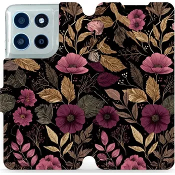 Pouzdro na mobilní telefon Flipové pouzdro Mobiwear - Motorola Moto G56 5G - V170S Fialová kvítka (Knížkové flip pouzdro, obal, kryt na mobil Motorola Moto G56 5G - V170S Fialová kvítka, materiál Umělá kůže + TPU - ochrana 360°, stojánek, silikonová vanička, magnetické zavírání)