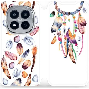 Pouzdro na mobilní telefon Flipové pouzdro Mobiwear - Xiaomi Redmi Note 15 Pro Plus 5G - M003S Lapač a barevná pírka (Knížkové flip pouzdro, obal, kryt na mobil Xiaomi Redmi Note 15 Pro Plus 5G - M003S Lapač a barevná pírka, materiál Umělá kůže + TPU - ochrana 360°, stojánek,)