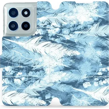 Pouzdro na mobilní telefon Flipové pouzdro Mobiwear - Motorola Moto G56 5G - M058S Světle modrá horizontální pírka (Knížkové flip pouzdro, obal, kryt na mobil Motorola Moto G56 5G - M058S Světle modrá horizontální pírka, materiál Umělá kůže + TPU - ochrana 360°, stojánek, silikonov