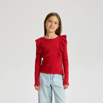 Dívčí oblečení Reserved - Žebrovaná halenka s volánem - červená - 331FT-33X - 331FT-33X-152