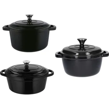 Hrnec SILVERCREST® Sada litinových hrnců, Ø 22 cm, Ø 28 cm a litinového pekáče, 29 cm / 4,7 l, černá, 3dílná