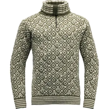 Pánský svetr Unisex svetr Devold Svalbard Wool Zip Neck Olive/Offwhite L