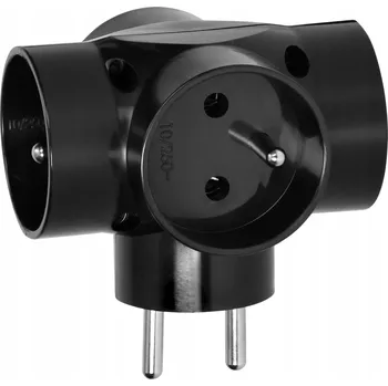 Elektrická zásuvka Rozbočka Rozdvojka , 4 zásuvkový, černý, R-48