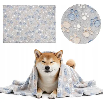 Pelíšek pro psa DEKA PRO PSA KOČKU MĚKKÁ FLEECOVÁ 100x70 CM DEKA DO PELÍŠKU ŠEDÁ TLAPKY