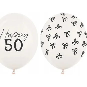 Balónek Balónky "50. narozeniny - mašle", bílé, PartyDeco, 12", 50 ks