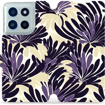 Pouzdro na mobilní telefon Flipové pouzdro Mobiwear - Motorola Moto G56 5G - VA47S Fialová flóra (Knížkové flip pouzdro, obal, kryt na mobil Motorola Moto G56 5G - VA47S Fialová flóra, materiál Umělá kůže + TPU - ochrana 360°, stojánek, silikonová vanička, magnetické zavírání)