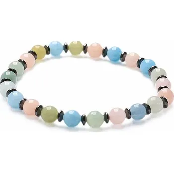 Drahý kámen Morganit - beryl růžový smaragd s hematitem náramek korálkový obvod cca 16 až 21 cm