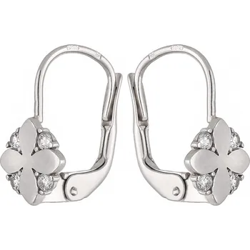 Náušnice Zlaton Náušnice bílé zlato čtyřlístek s kamenem visací 1.5cm 1.6g 000222508223