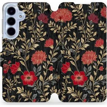Pouzdro na mobilní telefon Flipové pouzdro Mobiwear - Samsung Galaxy S25 FE - V172S Červená kvítka (Knížkové flip pouzdro, obal, kryt na mobil Samsung Galaxy S25 FE - V172S Červená kvítka, materiál Umělá kůže + TPU - ochrana 360°, stojánek, silikonová vanička, magnetické zavírání)