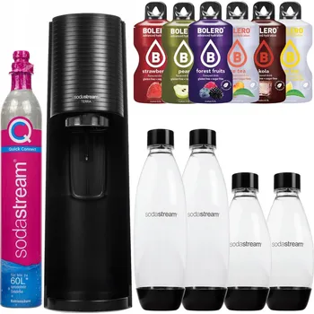 Výrobník sody SADA NA VÝROBU SODY VÝROBNÍK SODY SODASTREAM TERRA ČERNÝ + 4 LAHVE + 6x PŘÍCHUTĚ