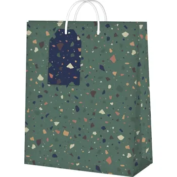 Party dekorace Dárková taška malá - Zelené terrazzo (17,8 × 9,8 × 22,9 cm)