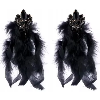 Náušnice Náušnice černé zlato dlouhé elegantní peří zirkony kapkovité křišťály