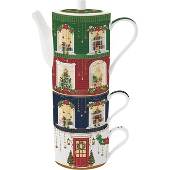 Konvice na čaj Porcelánová konvička s dvěma hrnky Festive Avenue