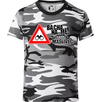 Chlapecké tričko Bacha na mě! Můj táta je myslivec - Dětské maskáčové triko - 146 cm/10 let ( Šedý maskáč )