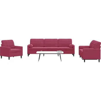 Pohovka zahrada-XL 3dílná sedací souprava s poduškami a podhlavníky vínová samet 3278455