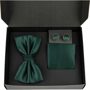 Pánský motýlek Ankani lahvově zelený se sadou kapesníčku a manžetových knoflíčků