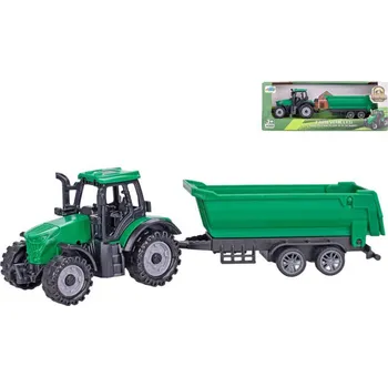 autíčko Traktor plastový zelený set s vlečkou 18cm volný chod