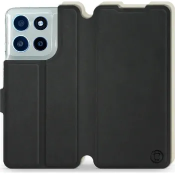 Pouzdro na mobilní telefon Flipové pouzdro Mobiwear Semiš - Motorola Moto G56 5G - Černé & Béžové (Knížkové semišové flip pouzdro, obal, kryt na mobil Motorola Moto G56 5G - Černé & Béžové, materiál semiš + TPU, ochrana 360°, stojánek, silikonová vanička, magnetické zavírání)