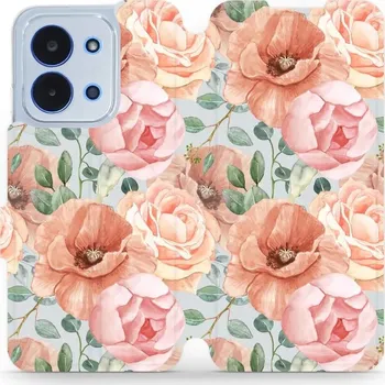 Pouzdro na mobilní telefon Flipové pouzdro Mobiwear - Xiaomi Poco C85 - MP02S Pastelové květy (Knížkové flip pouzdro, obal, kryt na mobil Xiaomi Poco C85 - MP02S Pastelové květy, materiál Umělá kůže + TPU - ochrana 360°, stojánek, silikonová vanička, magnetické zavírání)