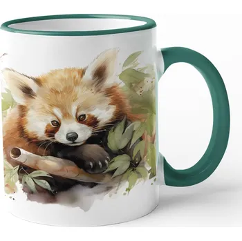 Keramický hrnek s pandou červenou, Barva Zelená, Velikost 330 ml, Canvas Keramický hrnek s barevným uchem Bezvatriko.cz 3052