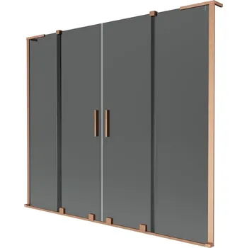 Vanová zástěna Mexen Velar L Duo vanová zástěna 2-křídlová posuvná 180 x 150 cm, grafit, kartáčovaná měď - 896-180-003-42-65 Vanové zástěny