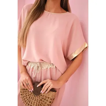 Dámská halenka Viskózový komplet se zlatým lemováním tmavě pudrově růžová UNI