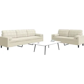 Pohovka zahrada-XL 2dílná sedací souprava s poduškami a podhlavníky krémová samet 3278499