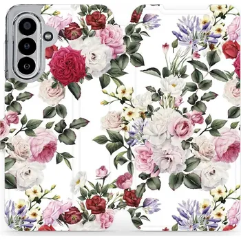 Pouzdro na mobilní telefon Flipové pouzdro Mobiwear - Samsung Galaxy A17 / A17 5G - MD01S Růže na bílé (Knížkové flip pouzdro, obal, kryt na mobil Samsung Galaxy A17 / A17 5G - MD01S Růže na bílé, materiál Umělá kůže + TPU - ochrana 360°, stojánek, silikonová vanička, magnetické)