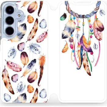 Pouzdro na mobilní telefon Flipové pouzdro Mobiwear - Samsung Galaxy S25 FE - M003S Lapač a barevná pírka (Knížkové flip pouzdro, obal, kryt na mobil Samsung Galaxy S25 FE - M003S Lapač a barevná pírka, materiál Umělá kůže + TPU - ochrana 360°, stojánek, silikonová vanička,)