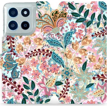 Pouzdro na mobilní telefon Flipové pouzdro Mobiwear - Motorola Moto G56 5G - MX04S Spletité kvítky a listy (Knížkové flip pouzdro, obal, kryt na mobil Motorola Moto G56 5G - MX04S Spletité kvítky a listy, materiál Umělá kůže + TPU - ochrana 360°, stojánek, silikonová vanička,)