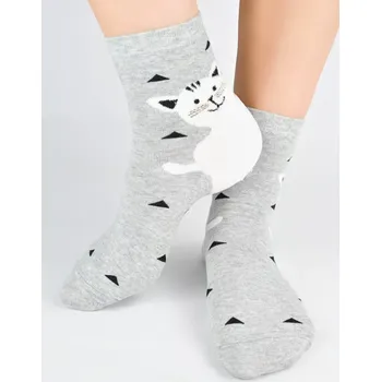 Dámské ponožky Dívčí ponožky s kočičkou SB159 - 31-34 / světle šedá
