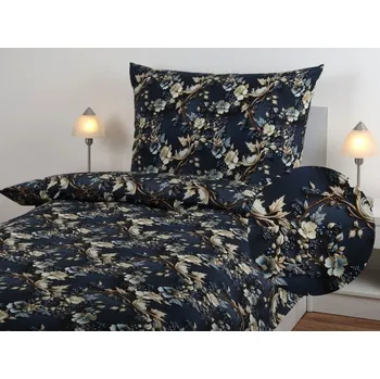 Povlečení JAN peří Bavlněné povlečení - renforce "3D" - bílé květy na tmavé modré - Bavlněné povlečení - renforce "3D" - bílé květy na tmavé modré - souprava povlečení 70x90 + 140x200