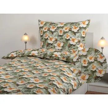 Povlečení JAN peří Bavlněné povlečení - renforce "3D" - bílý květ na zelené - Bavlněné povlečení - renforce "3D" - bílý květ na zelené - souprava povlečení 70x90 + 140x200