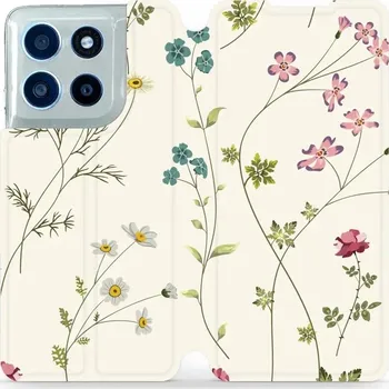 Pouzdro na mobilní telefon Flipové pouzdro Mobiwear - Motorola Moto G56 5G - MD03S Tenké rostlinky s květy (Knížkové flip pouzdro, obal, kryt na mobil Motorola Moto G56 5G - MD03S Tenké rostlinky s květy, materiál Umělá kůže + TPU - ochrana 360°, stojánek, silikonová vanička,)