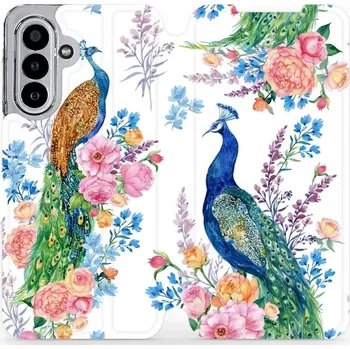 Pouzdro na mobilní telefon Flipové pouzdro Mobiwear - Samsung Galaxy A17 / A17 5G - MX08S Pávi (Knížkové flip pouzdro, obal, kryt na mobil Samsung Galaxy A17 / A17 5G - MX08S Pávi, materiál Umělá kůže + TPU - ochrana 360°, stojánek, silikonová vanička, magnetické zavírání)