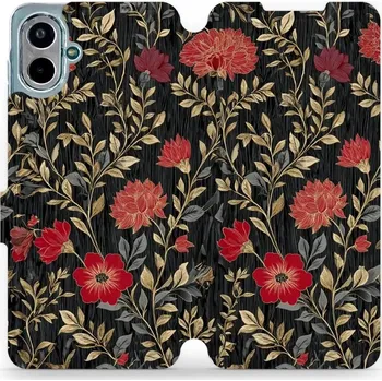 Pouzdro na mobilní telefon Flipové pouzdro Mobiwear - Samsung Galaxy A07 - V172S Červená kvítka (Knížkové flip pouzdro, obal, kryt na mobil Samsung Galaxy A07 - V172S Červená kvítka, materiál Umělá kůže + TPU - ochrana 360°, stojánek, silikonová vanička, magnetické zavírání)