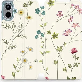 Pouzdro na mobilní telefon Flipové pouzdro Mobiwear - Samsung Galaxy A07 - MD03S Tenké rostlinky s květy (Knížkové flip pouzdro, obal, kryt na mobil Samsung Galaxy A07 - MD03S Tenké rostlinky s květy, materiál Umělá kůže + TPU - ochrana 360°, stojánek, silikonová vanička, magnetick