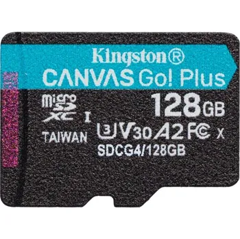 Paměťová karta Kingston MicroSDXC karta 128GB Canvas Go! Plus, R:200/W:160MB/s, Class 10, UHS-I, U3, V30, A2 + Bez Adaptéru
