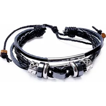 Náramek Náramek pánský kožený casual style s hematitem a kovovými ozdobami obvod cca 16 až 25 cm