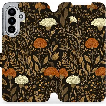 Pouzdro na mobilní telefon Flipové pouzdro Mobiwear - Samsung Galaxy A17 / A17 5G - V174S Béžová a oranžová kvítka (Knížkové flip pouzdro, obal, kryt na mobil Samsung Galaxy A17 / A17 5G - V174S Béžová a oranžová kvítka, materiál Umělá kůže + TPU - ochrana 360°, stojánek, silikonov