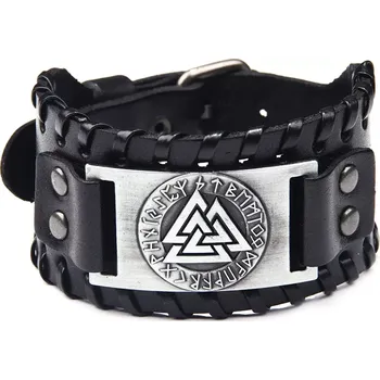 Šperk Vintage náramek Runy a Valhalla Černo stříbrný