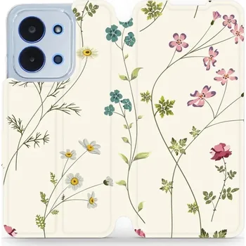 Pouzdro na mobilní telefon Flipové pouzdro Mobiwear - Xiaomi Poco C85 - MD03S Tenké rostlinky s květy (Knížkové flip pouzdro, obal, kryt na mobil Xiaomi Poco C85 - MD03S Tenké rostlinky s květy, materiál Umělá kůže + TPU - ochrana 360°, stojánek, silikonová vanička, magnetické)