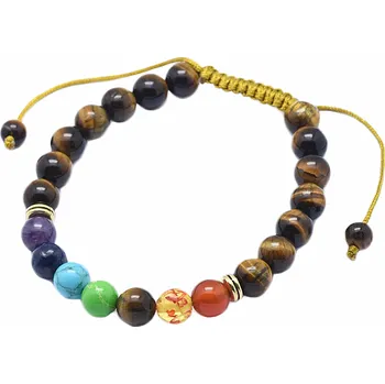 Drahý kámen Čakrový náramek tygří oko se shamballa zapínáním obvod 16 až 21 cm
